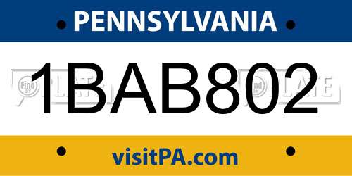 1BAB802 Pennsylvania License Plate