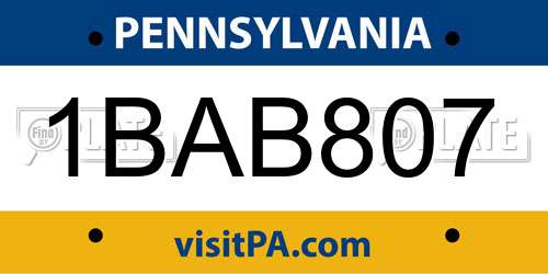 1BAB807 Pennsylvania License Plate
