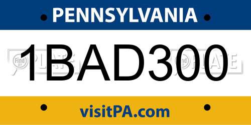 1BAD300 Pennsylvania License Plate