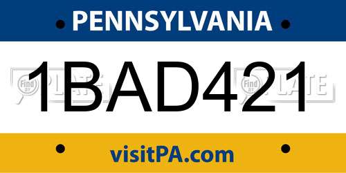 1BAD421 Pennsylvania License Plate