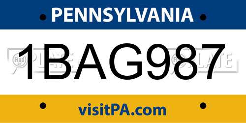 1BAG987 Pennsylvania License Plate