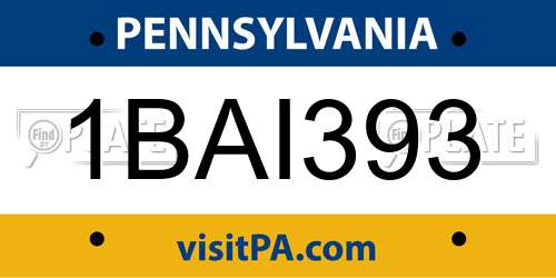 1BAI393 Pennsylvania License Plate