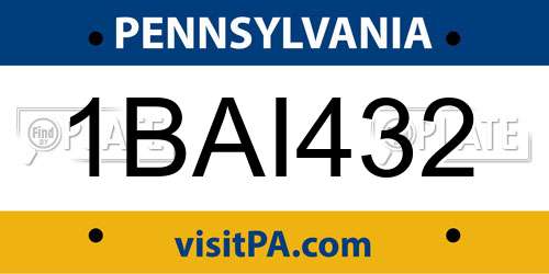 1BAI432 Pennsylvania License Plate
