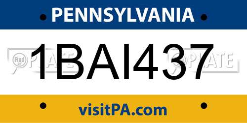 1BAI437 Pennsylvania License Plate