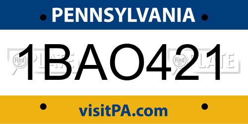 1BAO421 Pennsylvania License Plate