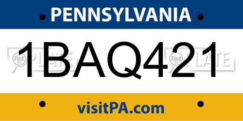 1BAQ421 Pennsylvania License Plate