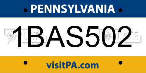 1BAS502 Pennsylvania License Plate
