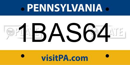 1BAS64 Pennsylvania License Plate