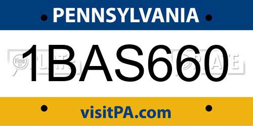 1BAS660 Pennsylvania License Plate