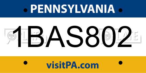 1BAS802 Pennsylvania License Plate