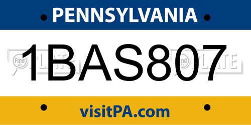 1BAS807 Pennsylvania License Plate