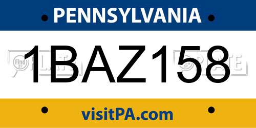 1BAZ158 Pennsylvania License Plate