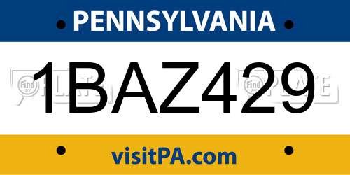 1BAZ429 Pennsylvania License Plate