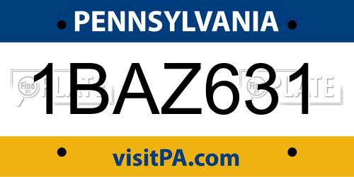 1BAZ631 Pennsylvania License Plate