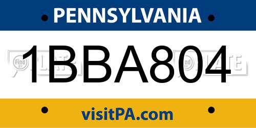 1BBA804 Pennsylvania License Plate