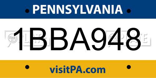 1BBA948 Pennsylvania License Plate