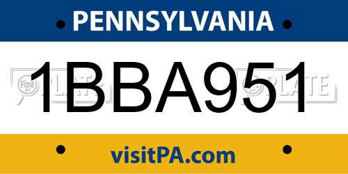 1BBA951 Pennsylvania License Plate