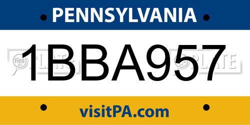1BBA957 Pennsylvania License Plate
