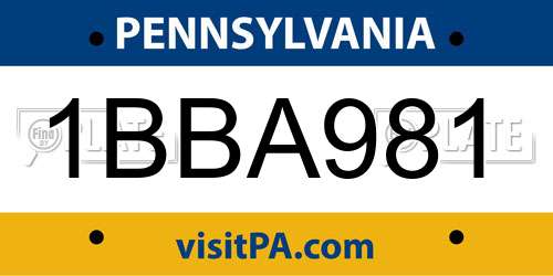 1BBA981 Pennsylvania License Plate