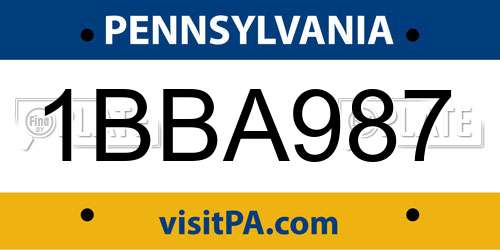 1BBA987 Pennsylvania License Plate