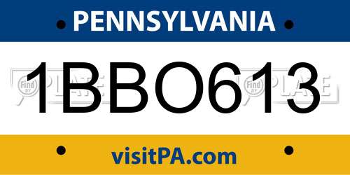 1BBO613 Pennsylvania License Plate