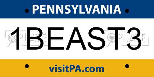 1BEAST3 Pennsylvania License Plate