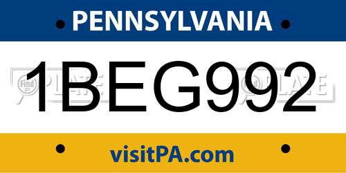 1BEG992 Pennsylvania License Plate