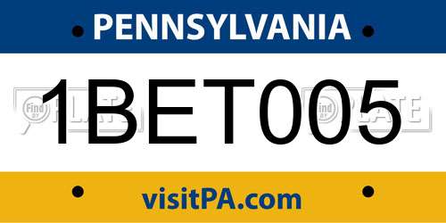 1BET005 Pennsylvania License Plate