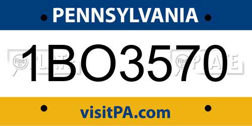 1BO3570 Pennsylvania License Plate