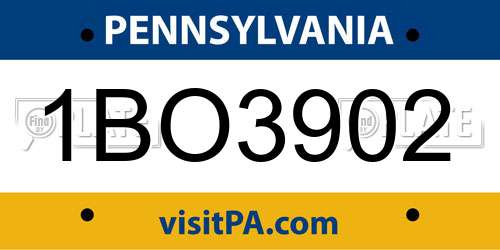 1BO3902 Pennsylvania License Plate
