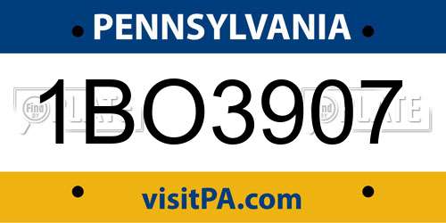 1BO3907 Pennsylvania License Plate