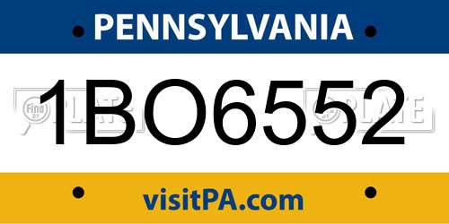 1BO6552 Pennsylvania License Plate