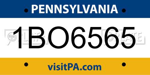 1BO6565 Pennsylvania License Plate