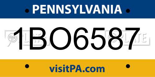 1BO6587 Pennsylvania License Plate