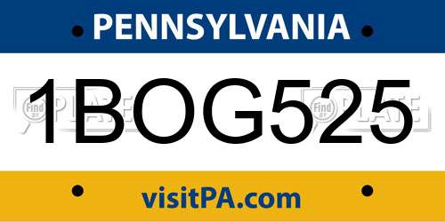 1BOG525 Pennsylvania License Plate