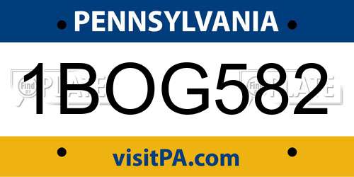 1BOG582 Pennsylvania License Plate