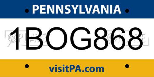 1BOG868 Pennsylvania License Plate
