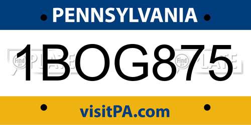 1BOG875 Pennsylvania License Plate