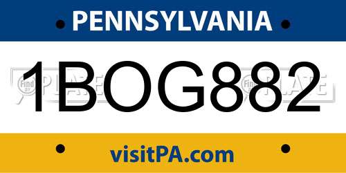 1BOG882 Pennsylvania License Plate