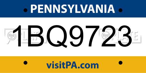 1BQ9723 Pennsylvania License Plate