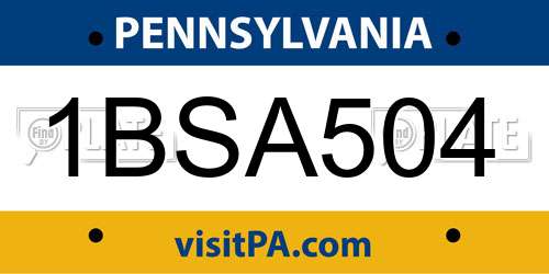 1BSA504 Pennsylvania License Plate