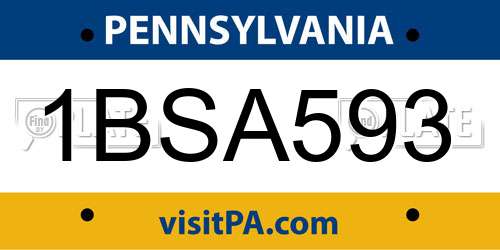 1BSA593 Pennsylvania License Plate