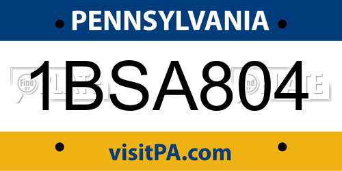 1BSA804 Pennsylvania License Plate