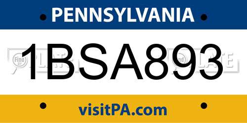 1BSA893 Pennsylvania License Plate