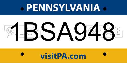 1BSA948 Pennsylvania License Plate