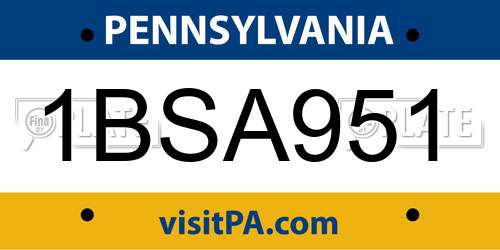 1BSA951 Pennsylvania License Plate
