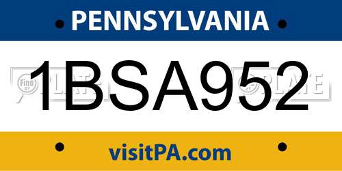 1BSA952 Pennsylvania License Plate