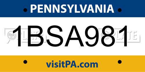 1BSA981 Pennsylvania License Plate