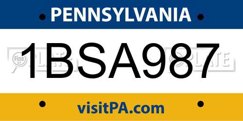 1BSA987 Pennsylvania License Plate