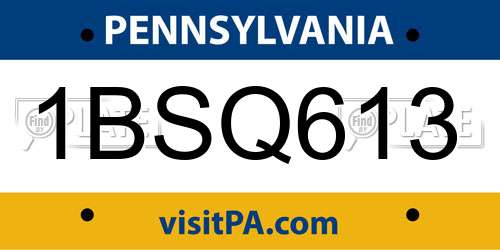 1BSQ613 Pennsylvania License Plate